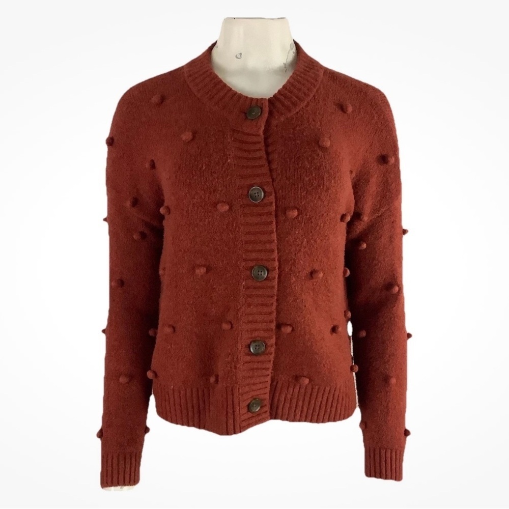 Madewell Sz XXS Bobble Button Front Cardigan Burnt Orange Cotton Merino Wool